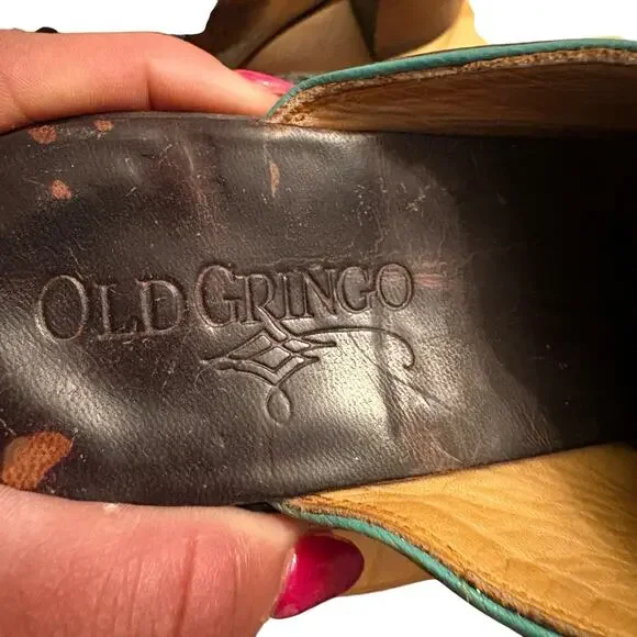 Old Gringo Leather Made In Mexico Brown w/ Teal Detail Western Style Mules sz 8 - Picture 14 of 14
